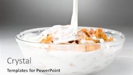  Presentation with corn flakes - Presentation theme enhanced with milk stream flowing to the bowl with corn flakes background and a white colored foreground