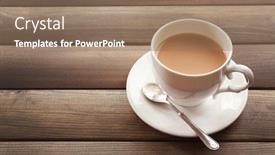  Presentation with milk tea - Presentation design enhanced with milk tea on wooden background background and a coral colored foreground