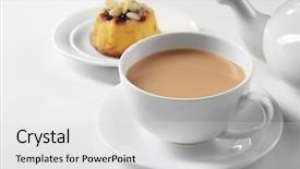  Presentation with dessert - Presentation having milk tea with tea pot background and a light gray colored foreground