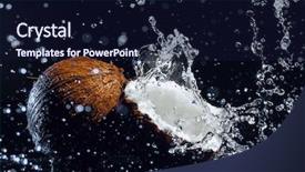  Presentation with coconut - Presentation theme consisting of milk water glass - cracked coconut with big splash background and a wine colored foreground
