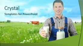  Presentation with cow milk - Colorful slide deck enhanced with milkman with cup and jar backdrop and a cool aqua colored foreground