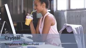  Presentation with milkshake - Cool new PPT theme with milkshake while working on computer backdrop and a seafoam green colored foreground