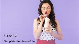  Presentation with milkshake - Cool new slides with milkshakes - portrait of a beautiful pin-up backdrop and a light blue colored foreground