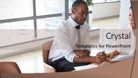  Presentation with employees working together - PPT layouts with millenials - businesspeople working on laptop background and a coral colored foreground