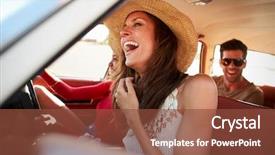  Presentation with road trip - Theme having millenials - group of friends relaxing background and a tawny brown colored foreground