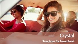  Presentation with road trip signs - Cool new PPT theme with millenials - group of friends relaxing backdrop and a red colored foreground