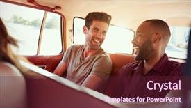  Presentation with millenials - Beautiful theme featuring millenials - group of friends relaxing backdrop and a tawny brown colored foreground