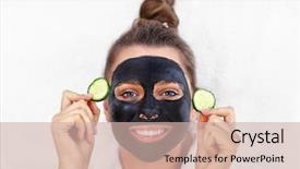  Presentation with face massage spa skin - Cool new slide set with millenials - happy woman having facial backdrop and a soft green colored foreground