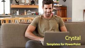  Presentation with 3d man sitting question mark - Amazing slide set having millenials - man sitting on lounge sofa backdrop and a tawny brown colored foreground