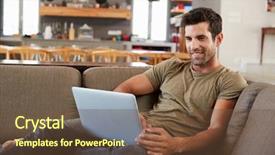  Presentation with 3d man sitting question mark - Slide deck featuring millenials - man sitting on lounge sofa background and a tawny brown colored foreground