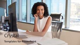  Presentation with millenials - PPT layouts consisting of millenials - portrait of businesswoman at office background and a coral colored foreground