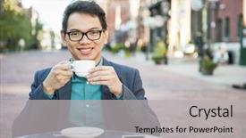  Presentation with asian nurse helps a man - PPT theme with millenials - successful young asian man sitting background and a light gray colored foreground