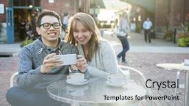  Presentation with two people talking - PPT theme enhanced with millenials - two laughing young people looking background and a light gray colored foreground