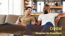  Presentation with sports table tennis two ping - PPT theme with millenials - two male friends sit background and a tawny brown colored foreground