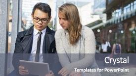  Presentation with young people diversity - Presentation enhanced with millenials - two serious young people looking background and a gray colored foreground