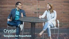  Presentation with young people in the club - Presentation design featuring millenials - two smiling young people background and a ocean colored foreground