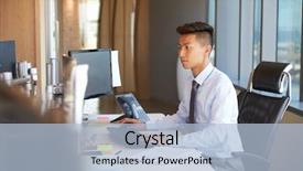  Presentation with millenials - Beautiful presentation design featuring millenials - young businessman sitting at desk backdrop and a light blue colored foreground