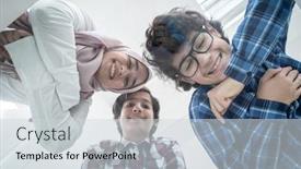  Presentation with millennial - Amazing PPT theme having millennial-generation-sitting-in-circle backdrop and a sky blue colored foreground