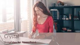  Presentation with millennial - Presentation design featuring millennial-girl-sit-at-desk background and a soft green colored foreground