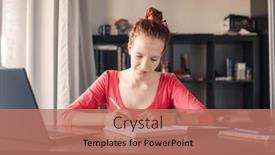  Presentation with millennial - Presentation having millennial-girl-sit-at-desk background and a coral colored foreground