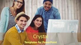  Presentation with wood panel - Presentation theme consisting of millennial team against blurry wood panel background and a tawny brown colored foreground