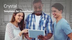  Presentation with millennial - Colorful presentation theme enhanced with brick wall 3d black - millennial team with tablet backdrop and a gray colored foreground