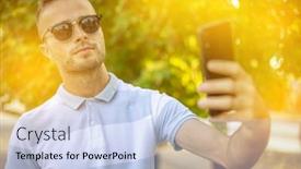  Presentation with millennial - Slide deck having millennial-young-man-with-sunglasses background and a light blue colored foreground