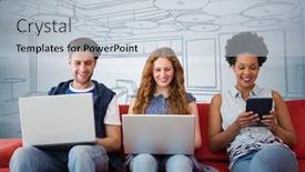  Presentation with millennials - Colorful PPT theme enhanced with millennials on couch against blue hand drawn office backdrop and a lemonade colored foreground