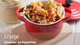  Presentation with millet - Audience pleasing PPT layouts consisting of millet-porridge-with-green-beans backdrop and a coral colored foreground