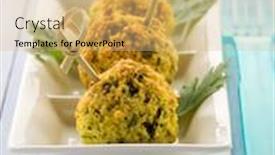  Presentation with millet - Presentation enhanced with millet vegetarian meatballs selective focus background and a coral colored foreground