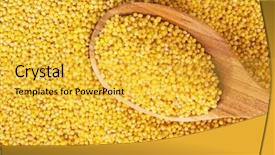  Presentation with millet - Theme enhanced with millets - millet on a wooden spoon background and a yellow colored foreground