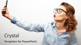  Presentation with pretty girl - Slides with millinial - pretty hipster girl taking selfie background and a light gray colored foreground