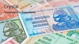  Presentation with european union banknotes and coins - Cool new slide deck with million - banknotes of zimbabwe after hyperinflation backdrop and a lemonade colored foreground