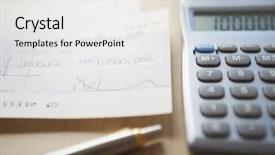  Presentation with calculator - Slide deck enhanced with million - calculator pen and filled cheque background and a white colored foreground