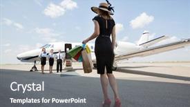  Presentation with airport terminal - Beautiful presentation design featuring towards private jet at airport backdrop and a gray colored foreground