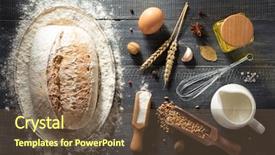  Presentation with packaging of bakery products - Slide deck enhanced with millk tray - bread and bakery products background and a tawny brown colored foreground