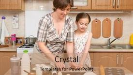  Presentation with baking utensils - Theme enhanced with millk tray - woman and child girl preparing background and a coral colored foreground