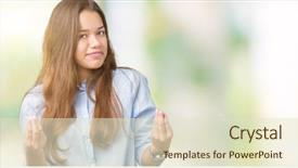  Presentation with payment - Beautiful PPT theme featuring millonaire - young beautiful brunette business woman backdrop and a soft green colored foreground