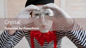  Presentation with mime - Theme having mime-artist-binoculars-gesture-parody background and a coral colored foreground