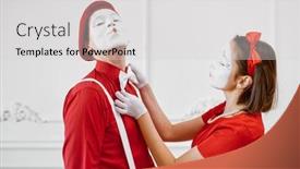  Presentation with mime - PPT theme consisting of mime-artists-in-red-costumes background and a light gray colored foreground