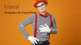  Presentation with mime - Amazing slide set having mime-clown-in-red-hat backdrop and a gold colored foreground