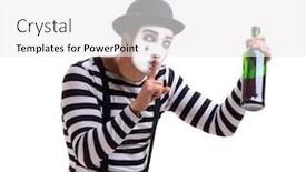  Presentation with mime - Beautiful PPT theme featuring mime drinking wine isolated on white background backdrop and a white colored foreground