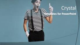  Presentation with mime - Beautiful PPT theme featuring mime-gesturing-with-his-finger backdrop and a seafoam green colored foreground