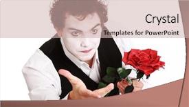  Presentation with mime - Theme featuring mime holding a rose valentine's day concept background and a soft green colored foreground