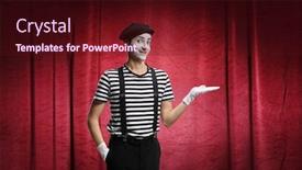  Presentation with stage curtains - Amazing PPT layouts having mime-performing-a-show backdrop and a wine colored foreground