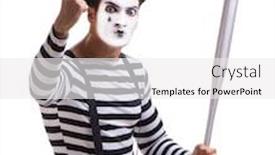  Presentation with mime - PPT theme featuring mime with baseball bat isolated on white background and a white colored foreground