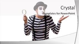  Presentation with mime - PPT theme with mime with loupe isolated background and a white colored foreground