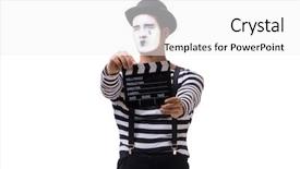  Presentation with mime - Audience pleasing slide set consisting of mime with movie clapperboard isolated backdrop and a white colored foreground