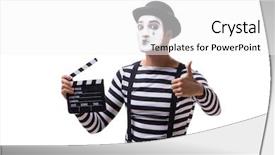  Presentation with mime - Presentation theme consisting of mime with movie clapperboard isolated background and a white colored foreground