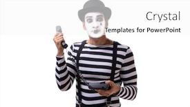  Presentation with mime - Theme enhanced with mime with telephone isolated on white background background and a white colored foreground